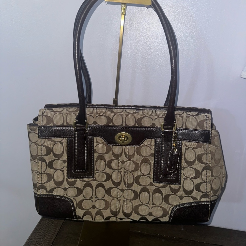 Coach Signature Brown and Black Shoulder Bag